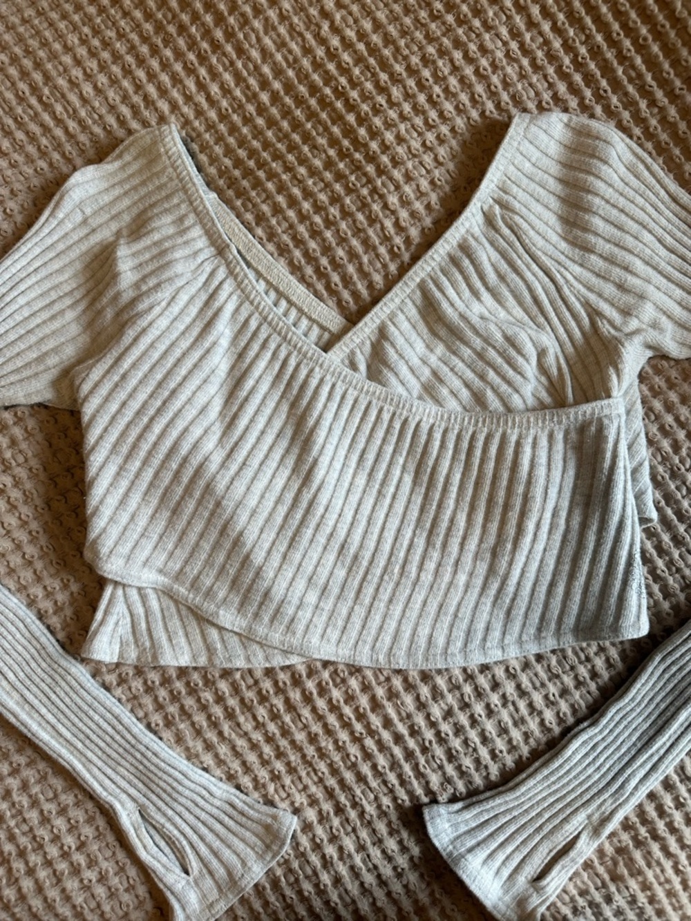 Free People Movement Ribbed Wrap Crop Top in Light Oatmeal - Picture 4 of 6